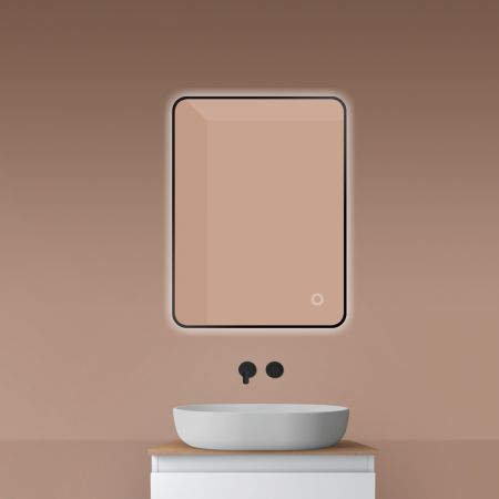 Oltens Nordlis lustro 60x80 cm prostokątne z oświetleniem od tyłu z matą grzewczą czarny 64119300