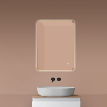 Oltens Nordlis lustro 60x80 cm prostokątne z oświetleniem od tyłu z matą grzewczą złoto szczotkowane 64119810