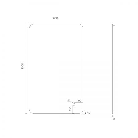 Oltens Nordlis 60x100 cm rechteckiger Spiegel mit LED-Beleuchtung und Klarglas-System 64120000