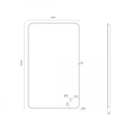 Oltens Nordlis lustro 60x100 cm prostokątne z oświetleniem od tyłu z matą grzewczą czarny 64120300