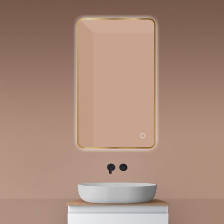 Oltens Nordlis zrcadlo 60x100 cm obdélníkový s osvětlením a systémem Klarglas, zlatá 64120810