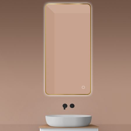 Oltens Nordlis zrcadlo 60x120 cm obdélníkový s osvětlením a systémem Klarglas, zlatá 64121810