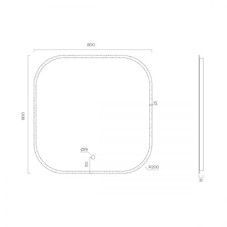 Oltens Nordlis lustro 80x80 cm kwadratowe z oświetleniem z przodu z matą grzewczą 64122000