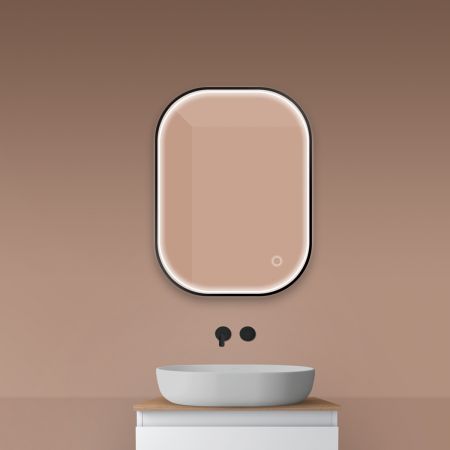 Oltens Nordlis lustro 60x80 cm prostokątne  z oświetleniem z przodu z matą grzewczą czarny 64123300