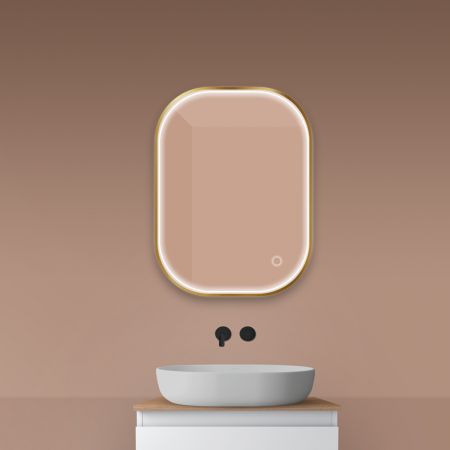 Oltens Nordlis zrcadlo 60x80 cm obdélníkový s osvětlením a systémem Klarglas, zlatá 64123810