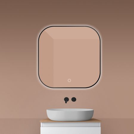 Oltens Nordlis zrcadlo 80x80 cm čtvercový s osvětlením a systémem Klarglas, černá 64125300