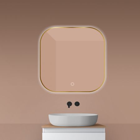 Oltens Nordlis zrcadlo 80x80 cm čtvercový s osvětlením a systémem Klarglas, zlatá 64125810