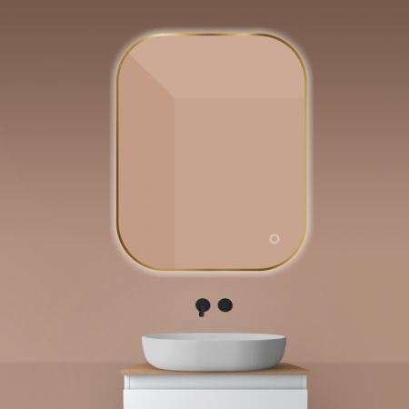 Oltens Nordlis zrcadlo 80x100 cm obdélníkový s osvětlením a systémem Klarglas, zlatá 64127810