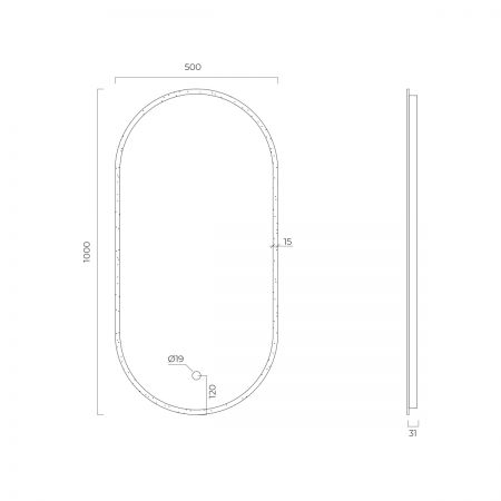 Oltens Nordlis zrcadlo 50x100 cm oválný s osvětlením a systémem Klarglas, 64128000