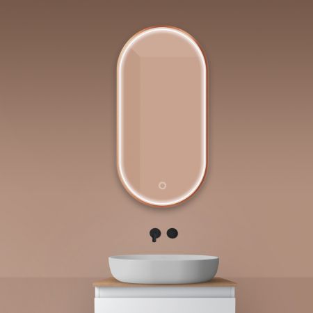 Oltens Nordlis zrcadlo 50x100 cm oválný s osvětlením a systémem Klarglas, měď kartáčovaná 64128610