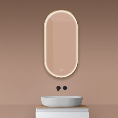 Oltens Nordlis zrcadlo 50x100 cm oválný s osvětlením a systémem Klarglas, zlatá 64128810