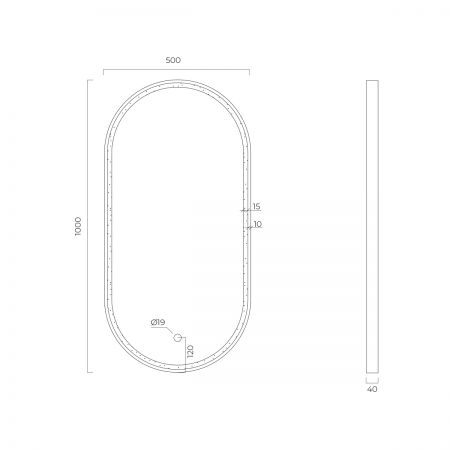 Oltens Nordlis zrcadlo 50x100 cm oválný s osvětlením a systémem Klarglas, zlatá 64128810
