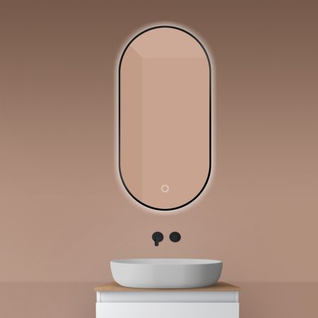 Oltens Nordlis zrcadlo 50x100 cm oválný s osvětlením a systémem Klarglas, černá 64129300