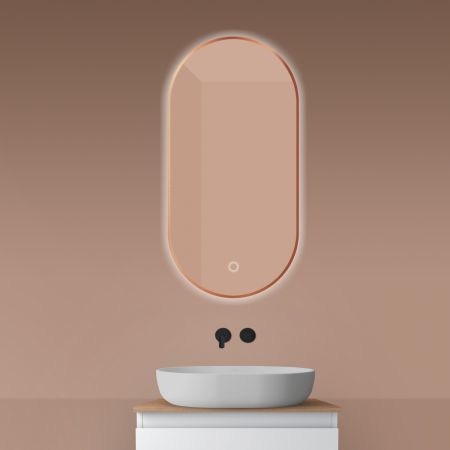 Oltens Nordlis zrcadlo 50x100 cm oválný s osvětlením a systémem Klarglas, měď kartáčovaná 64129610