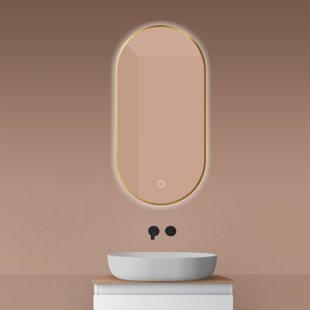 Oltens Nordlis zrcadlo 50x100 cm oválný s osvětlením a systémem Klarglas, zlatá 64129810