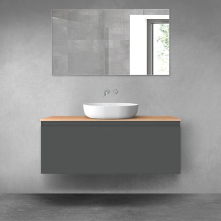 Oltens Vernal Waschbeckenunterschrank wandhängend 120 cm mit Waschbeckenplatte grafitfarben matt/Eiche 68106400