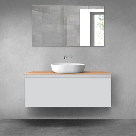 Oltens Vernal wall-mounted base unit 120 cm with countertop, matte grey/oak 68106700