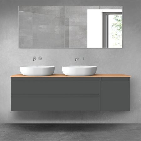 Oltens Vernal bathroom furniture set 160 cm with countertop, matte graphite/oak 68484400