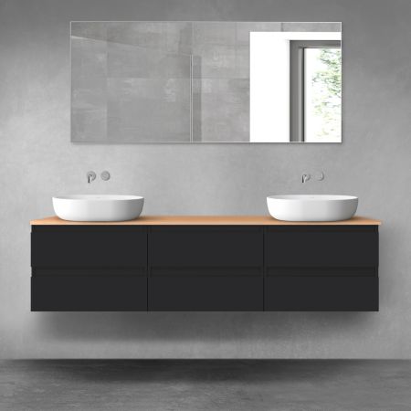 Oltens Vernal bathroom furniture set 180 cm with countertop, matte black/oak 68496300