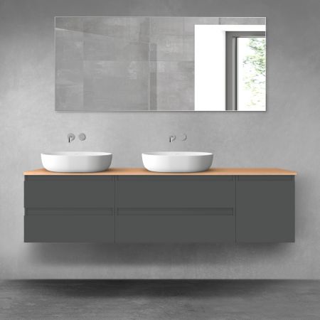 Oltens Vernal bathroom furniture set 180 cm with countertop, matte graphite/oak 68522400