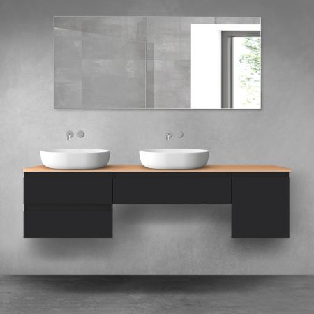 Oltens Vernal bathroom furniture set 180 cm with countertop, matte black/oak 68525300