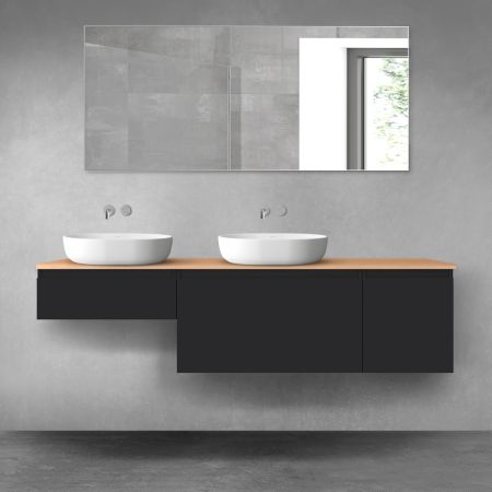 Oltens Vernal bathroom furniture set 180 cm with countertop, matte black/oak 68529300