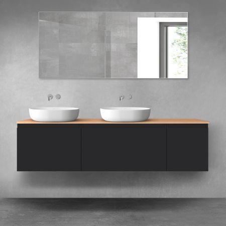 Oltens Vernal bathroom furniture set 180 cm with countertop, matte black/oak 68530300