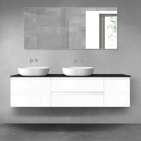 Oltens Vernal zestaw mebli łazienkowych 180 cm z blatem biały połysk/czarny mat 68542000