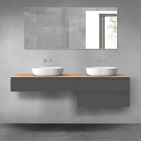 Oltens Vernal bathroom furniture set 180 cm with countertop, matte graphite/oak 68562400