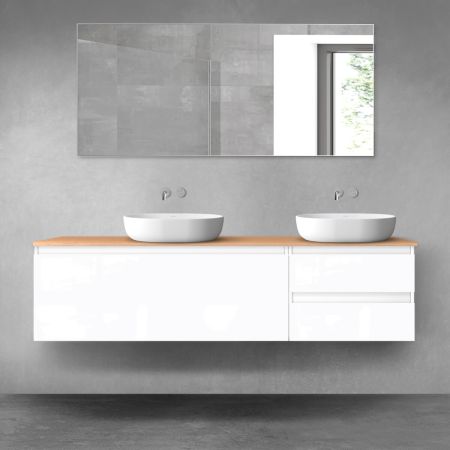 Oltens Vernal Badezimmermöbel-Set 180 cm mit Arbeitsplatte in Weiß Hochglanz/Eiche 68599000