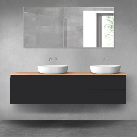 Oltens Vernal 180 cm bathroom furniture set with worktop, matt black/oak 68599300