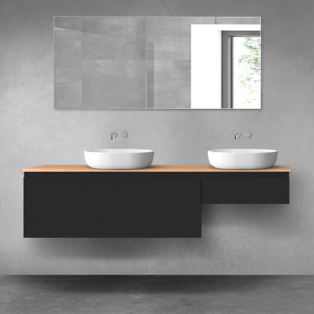 Oltens Vernal Badmöbel-Set 180 cm mit Arbeitsplatte, schwarz matt/Eiche 68602300