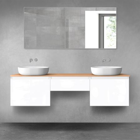 Oltens Vernal bathroom furniture set 180 cm with countertop, white gloss/oak 68624000