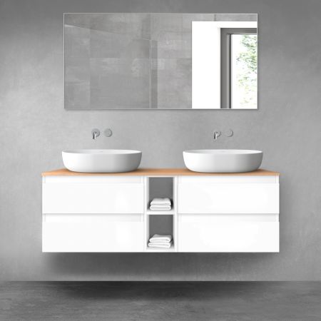 Oltens Vernal bathroom furniture set 140 cm with countertop, white gloss/oak 68626000