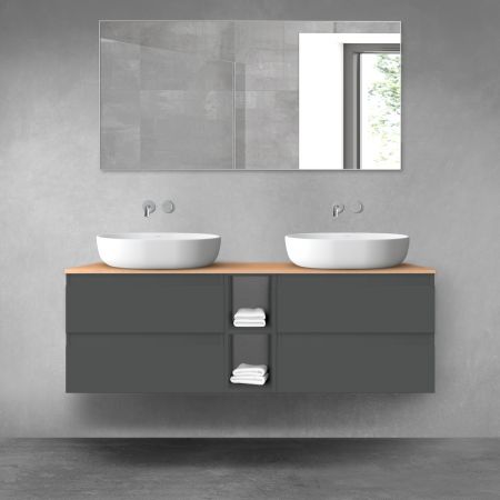 Oltens Vernal bathroom furniture set 140 cm with countertop, matte graphite/oak 68626400