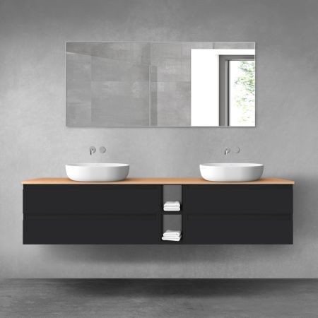 Oltens Vernal bathroom furniture set 200 cm with countertop, matte black/oak 68642300