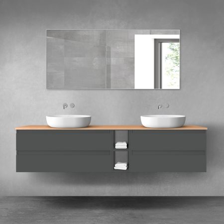 Oltens Vernal bathroom furniture set 200 cm with countertop, matte graphite/oak 68642400