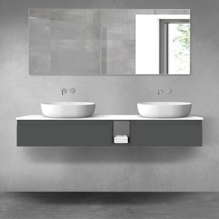 Oltens Vernal bathroom furniture set 160 cm with countertop, matte graphite/white gloss 68655400