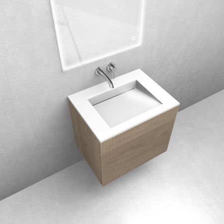 Zestaw Oltens Lun szafka podumywalkowa 60 cm z umywalką Stila LavaForm dąb/biały połysk 68748060