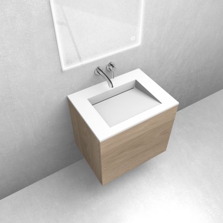 Zestaw Oltens Lun szafka podumywalkowa 60 cm z umywalką Stila LavaForm dąb/biały mat 68759060