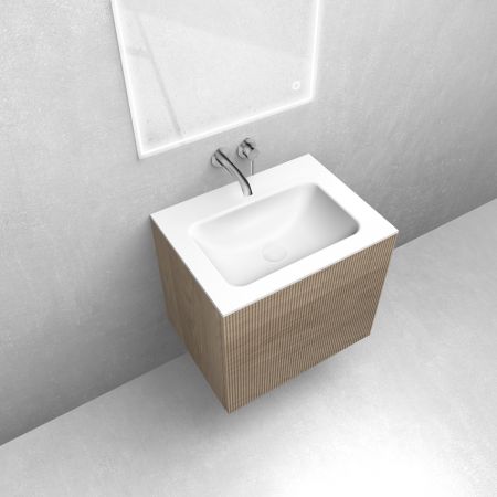 Zestaw Oltens Lun szafka podumywalkowa 60 cm z umywalką Kalla LavaForm dąb/biały mat 68769060