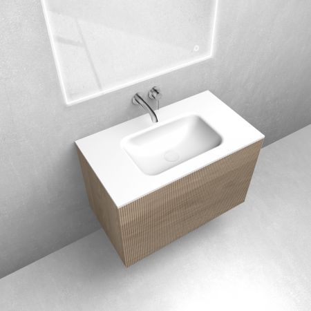 Zestaw Oltens Lun szafka podumywalkowa 80 cm z umywalką Kalla LavaForm dąb/biały połysk 68772060