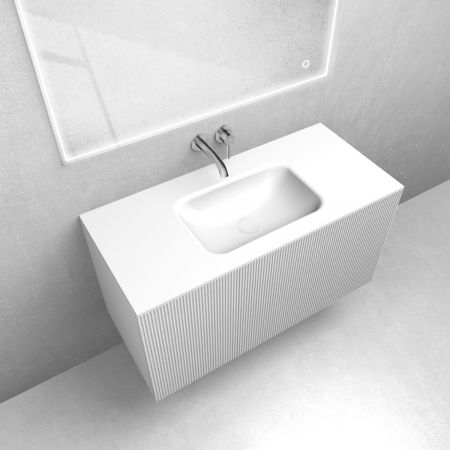 Zestaw Oltens Lun szafka podumywalkowa 100 cm z umywalką Kalla LavaForm biały mat/biały połysk 68774000
