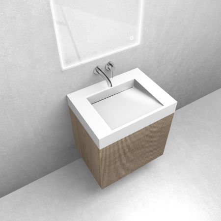 Zestaw Oltens Lun szafka podumywalkowa 60 cm z umywalką Stila LavaForm dąb/biały połysk 68788060
