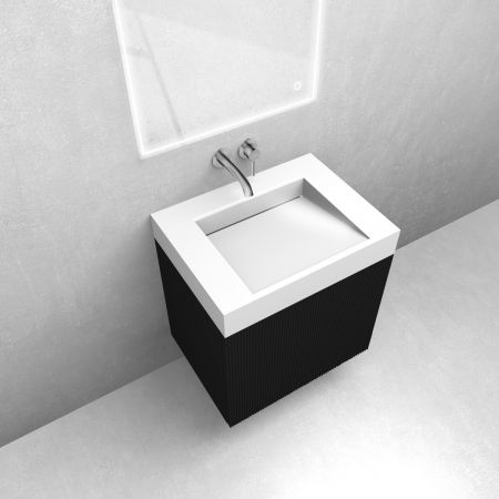 Zestaw Oltens Lun szafka podumywalkowa 60 cm z umywalką Stila LavaForm czarny mat/biały połysk 68788300