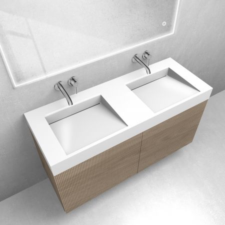 Zestaw Oltens Lun szafka podumywalkowa 120 cm z umywalką Stila LavaForm dąb/biały połysk 68794060