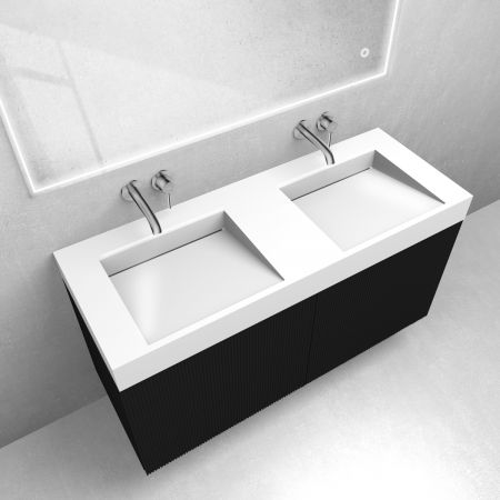 Zestaw Oltens Lun szafka podumywalkowa 120 cm z umywalką Stila LavaForm czarny mat/biały połysk 68794300