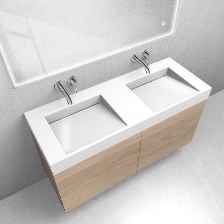 Zestaw Oltens Lun szafka podumywalkowa 120 cm z umywalką Stila LavaForm dąb/biały połysk 68802060
