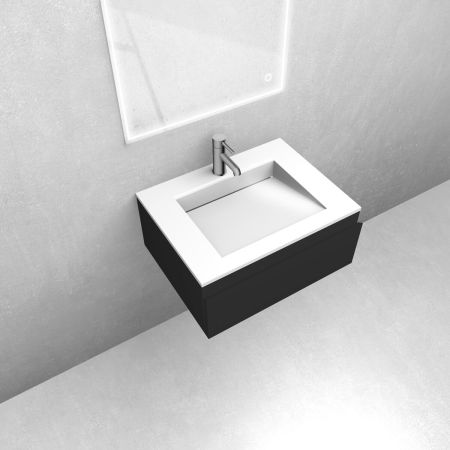 Oltens Vernal set: 60 cm vanity unit with Stila LavaForm washbasin, matt black/gloss white, 68807300