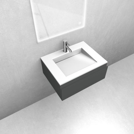 Oltens Vernal set: 60 cm vanity unit with Stila LavaForm washbasin in matt graphite/gloss white 68807400